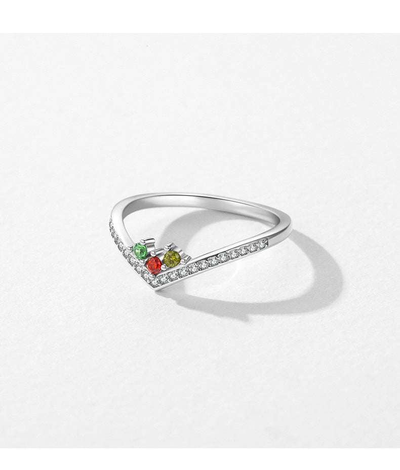 Silver Geometric Arrow Ring with Micro Set Rainbow Crown Layered Wind for Women