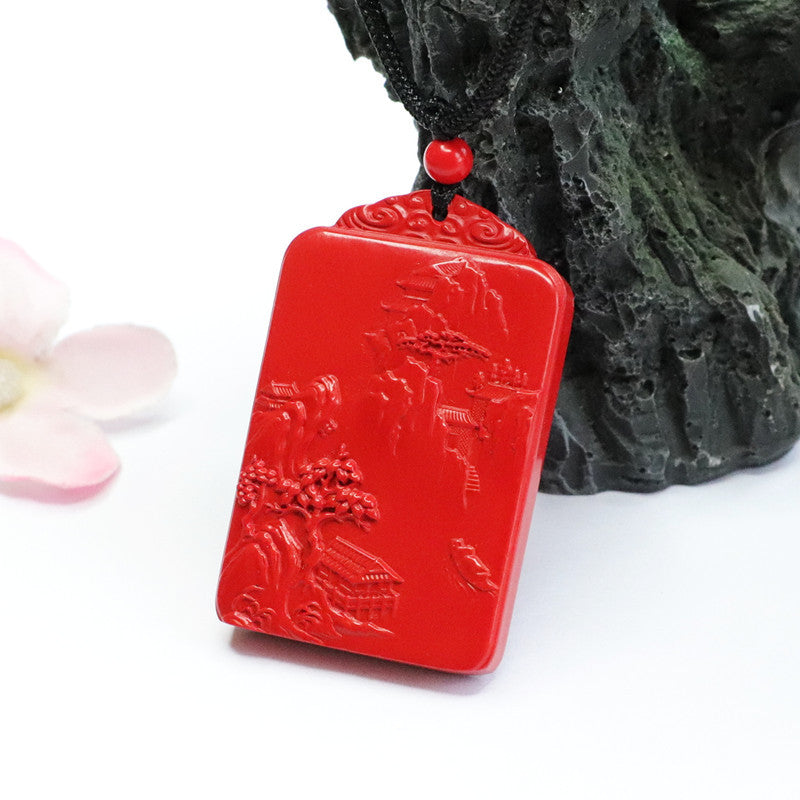 Cinnabar Landscape Pendant Rectangle Brand Red Sand Pendant Jewelry