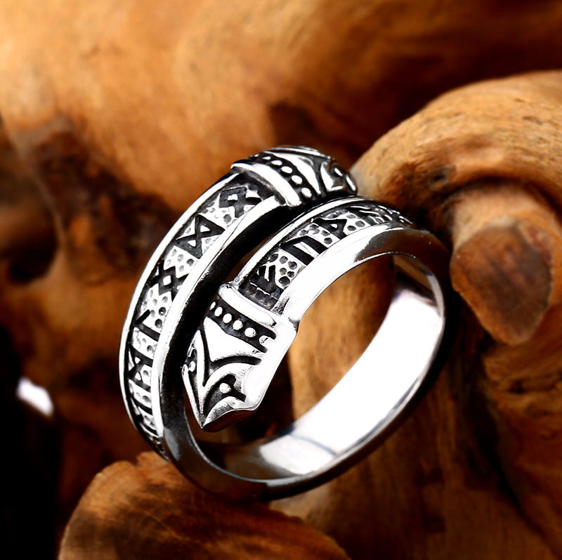 Titanium Steel Viking Letter Ring for Men - Adjustable Minimalist Design