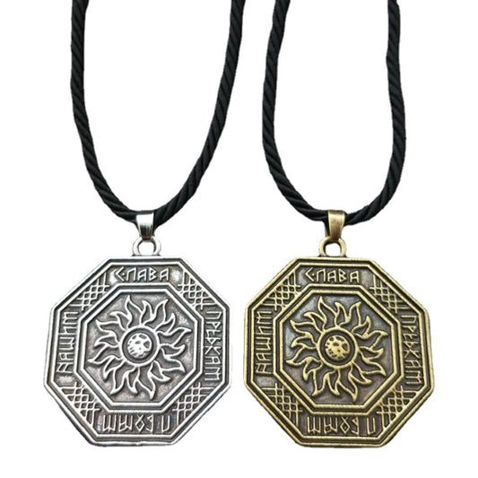 Slavic Sun Gold Pendant Necklace with Norse Legacy Design