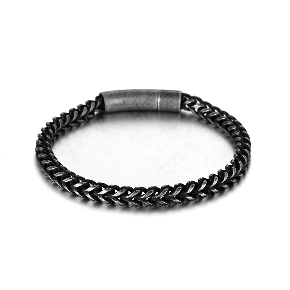 Retro-Inspired Stainless Steel Men's Bracelet - Personalized Hip-Hop Jewelry with Round Grinding Finish