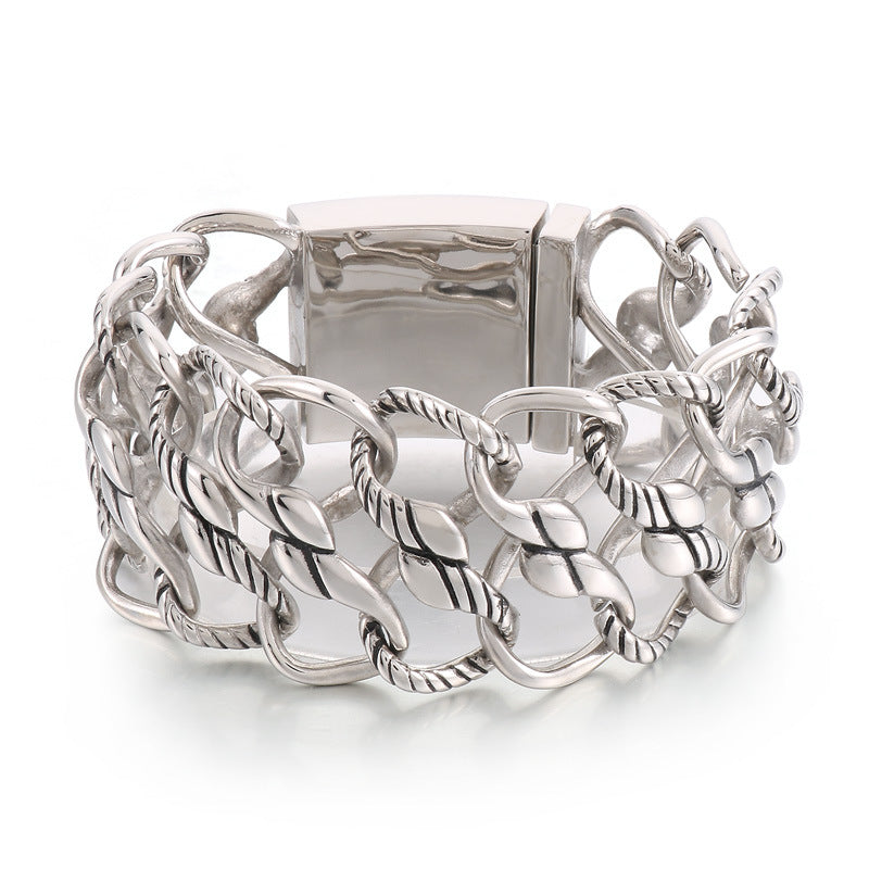 Retro-Inspired Titanium Steel Woven Mesh Bracelet with 8-Character Infinite Symbol for Men