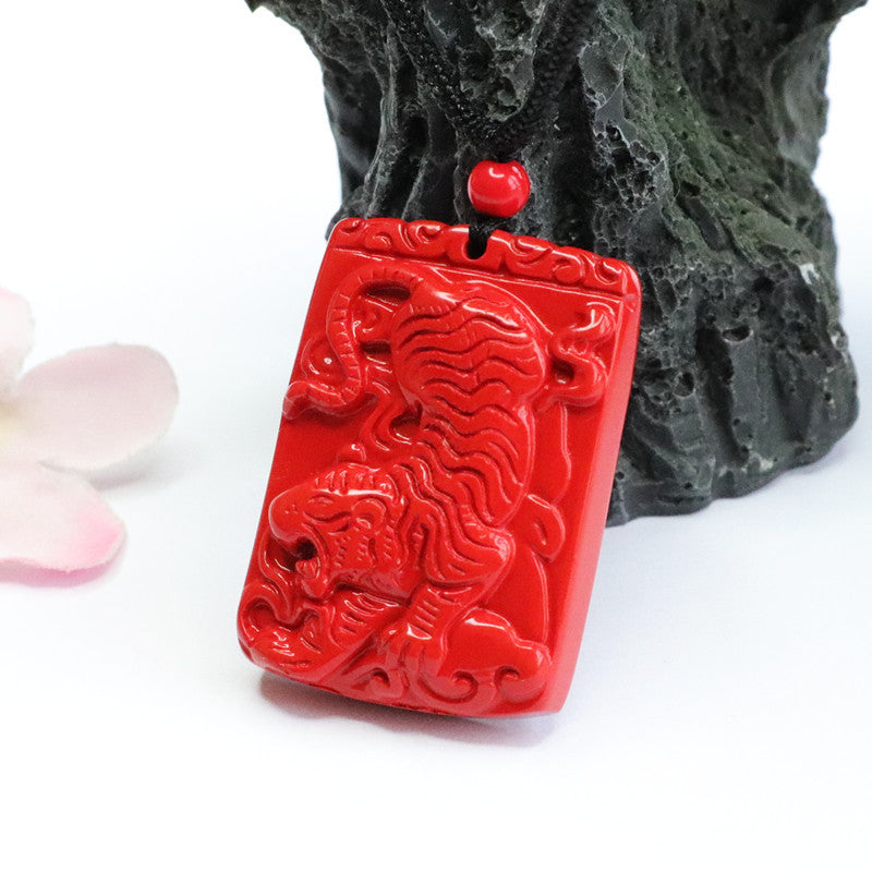 Tiger Brand Cinnabar Stone Mountain Tiger Pendant