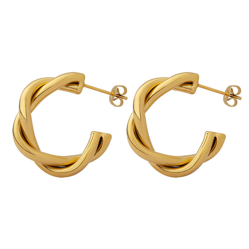 Titanium Steel Plated 18K Gold C-shaped Twisted Earrings - Personalized Trendy Style