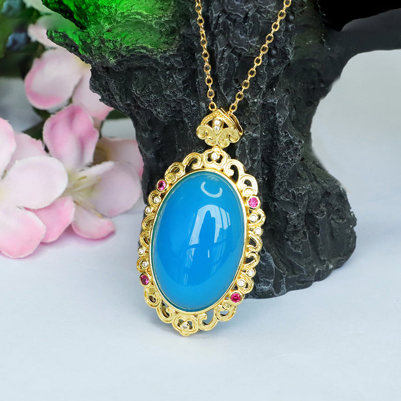 Pigeon Egg Ice Blue Chalcedony Pendant