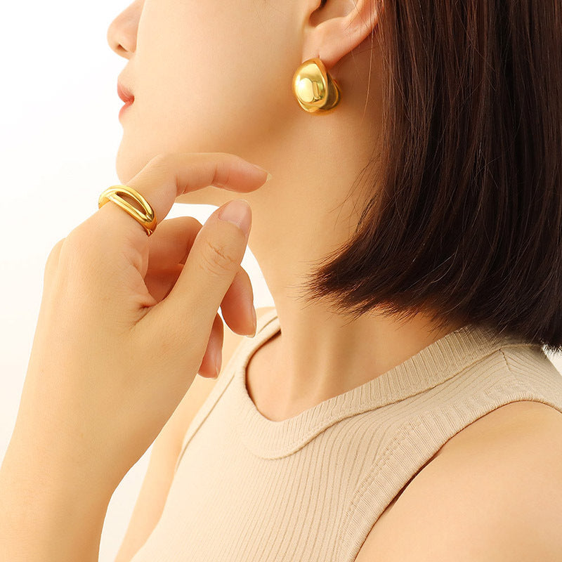 Retro Hollow C-Shaped Earrings in Titanium Plated 18K Gold for Effortless Style