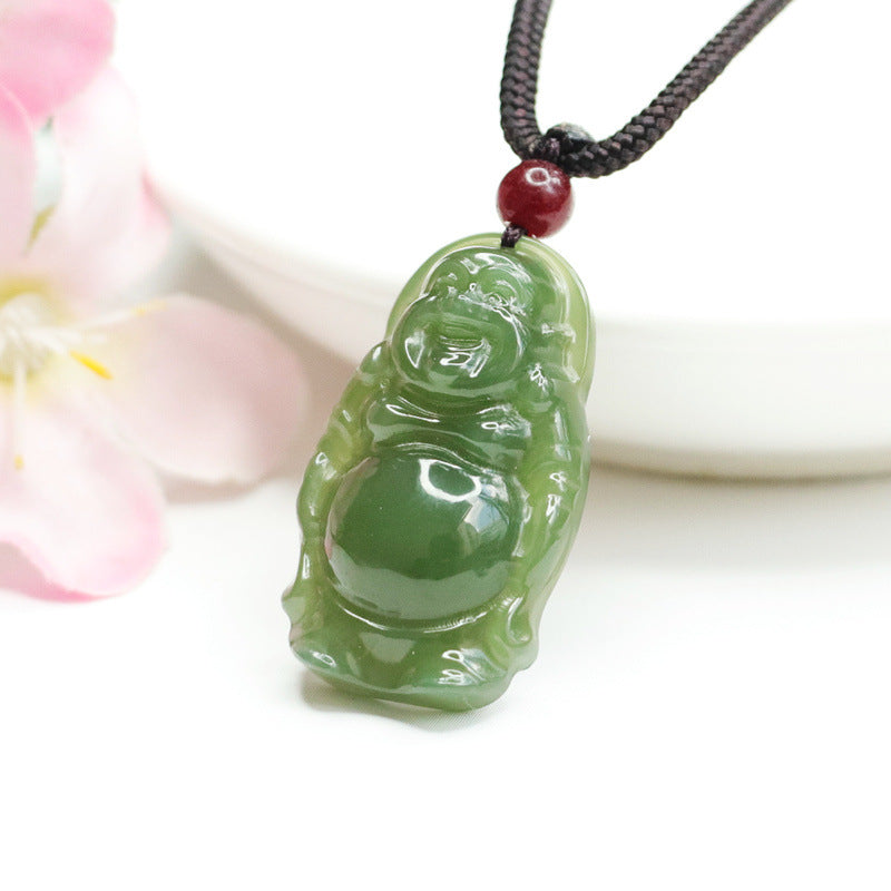 Standing Buddha Sterling Silver Pendant with Natural Hotan Jade