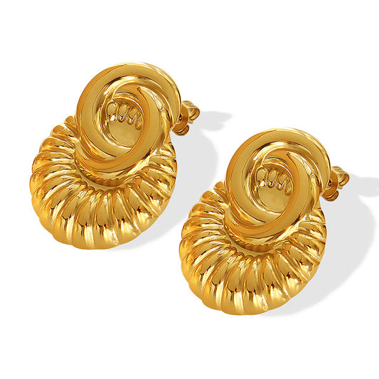 Exquisite Relief Earrings in Titanium Steel Plated with 18K Gold