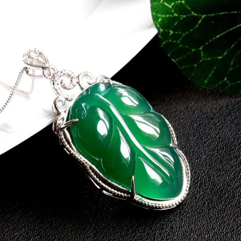 Chalcedony Leaf Sterling Silver Pendant - Fortune's Favor Collection