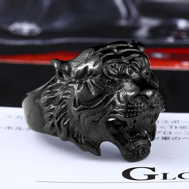 Titanium Steel Tiger Head Men's Ring - Retro Cross-Border Jewelry for Stylish Men