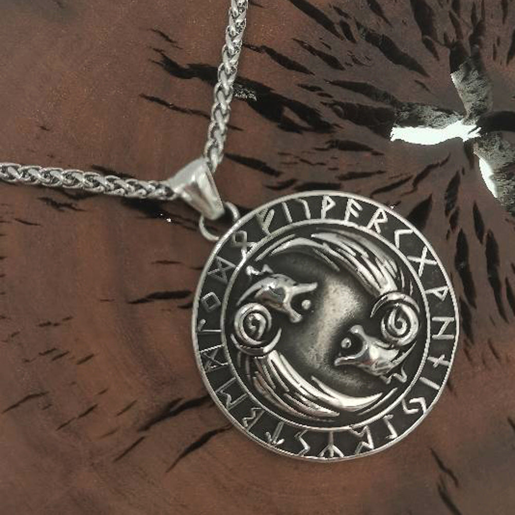 Viking Wolf Titanium Steel Necklace with Runa Rune Pendant - Men's Norse Legacy Jewelry