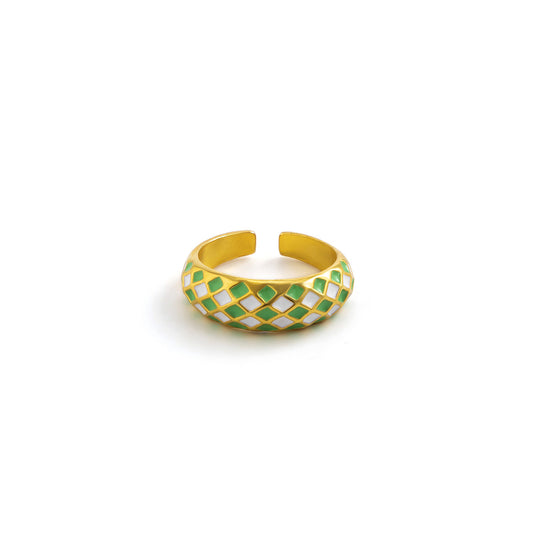 European and American Jewelry Collection: Vintage Micro Inlay Gold Ring with Chessboard Design