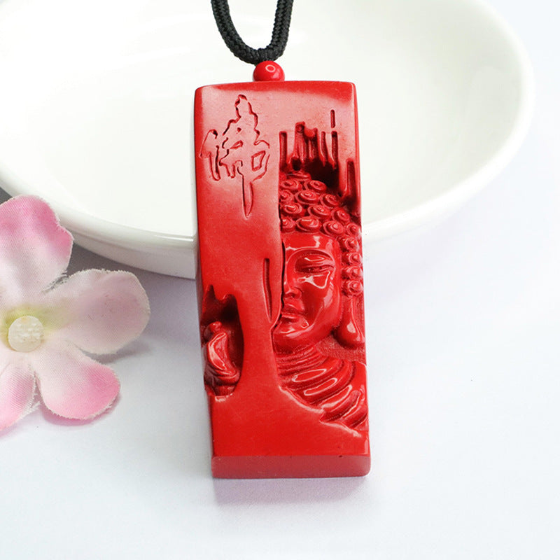 Vermilion Sand Pendant, Red Sand Buddha Head, Chensha Proverbs Necklace