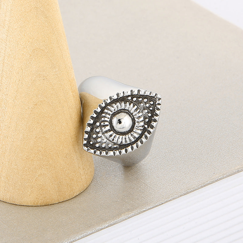 Retro Sunflower and Devil's Eye Titanium Steel Ring for Men - European and American Creative Trend