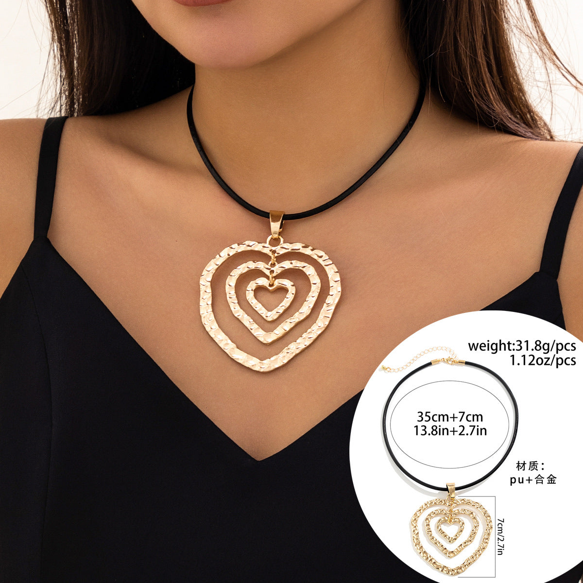 Exaggerated Metal Love Necklace with Adjustable Velvet Wax - Europe and United States inspired.