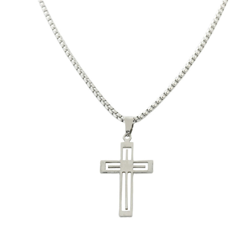 Trendy Men's Titanium Steel Cross Hollow Pendant Necklace - Retro Style