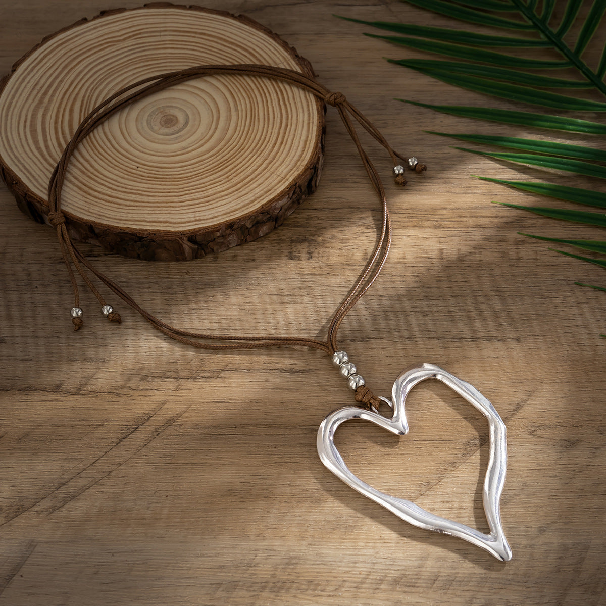 Sweet Love Pendant Necklace with Adjustable Wax Line - European and American Style Statement Jewelry