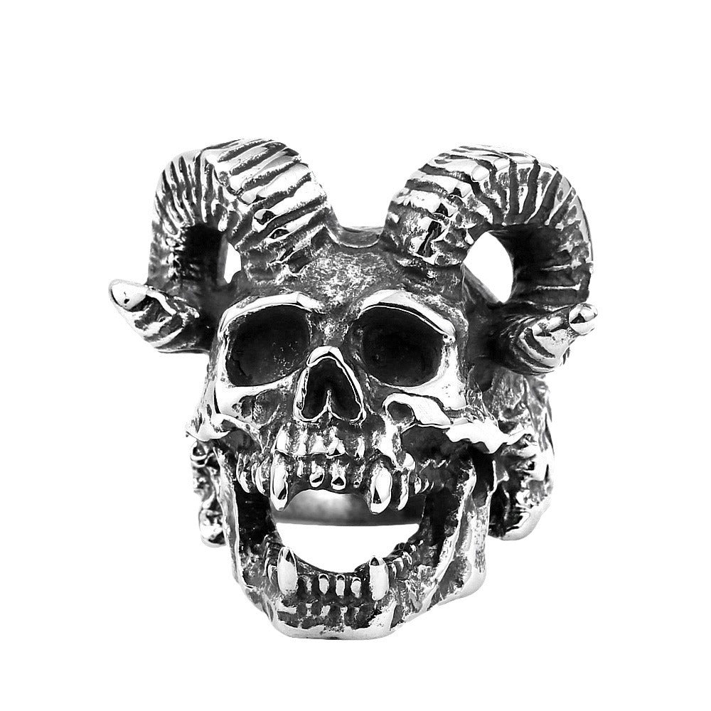 Punk Rock Sheephead Skull Ring for Men - Wholesale Stainless Steel Jewelry