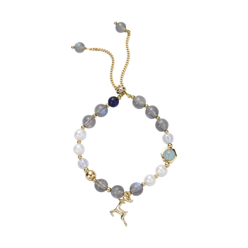 Fortune's Favor Sterling Silver Bracelet with Crystal, Moonstone, and Pearl Gems