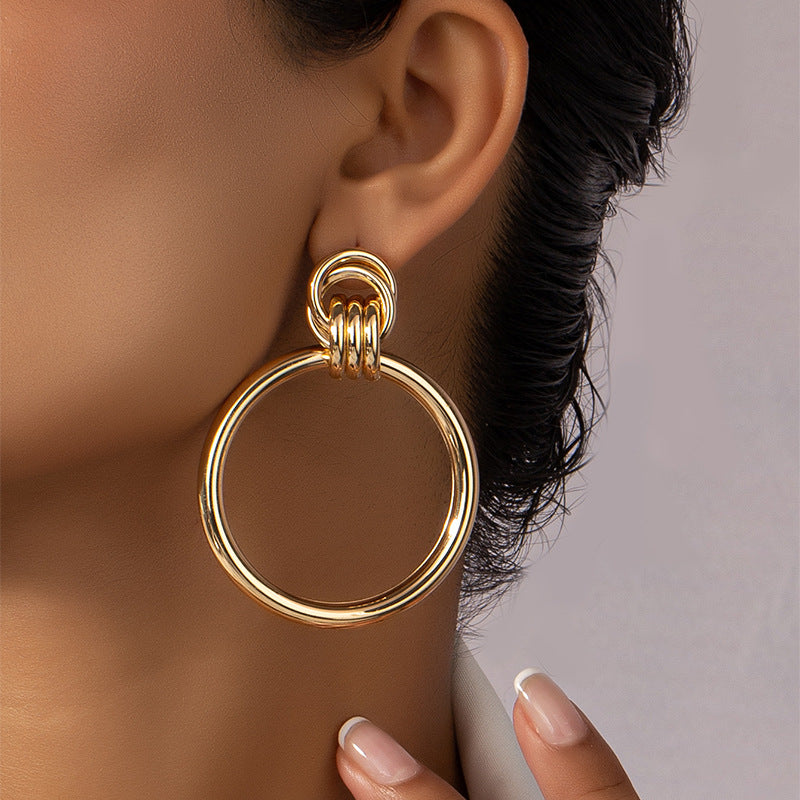 Exaggerated O-Ring Dangle Earrings - Retro Hip-Hop Fashion Jewelry