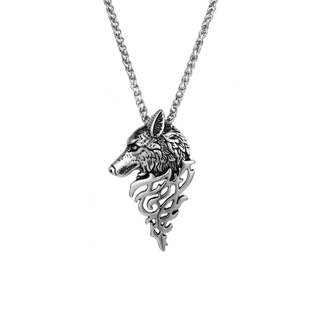 Custom Engraved Three-Dimensional Wolf Head Pendant Necklace for Men in Premium Titanium Steel