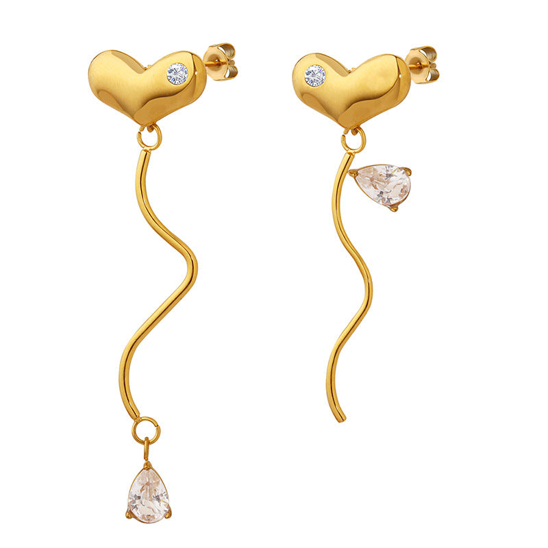 Korean Instagram-Inspired Love Peach Heart Earrings Set with Zircon Stone