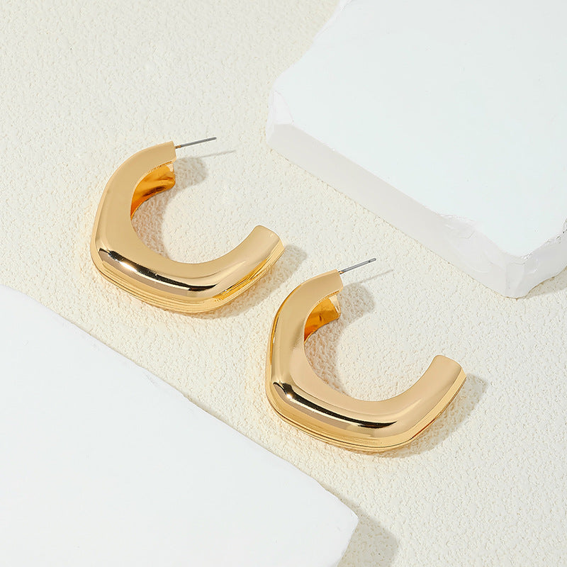 European Influenced Metal C-Curve Earrings - Vienna Verve Collection