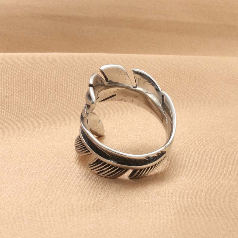 Titanium Steel Wing Ring for Men - Retro Trendy Animal Feather Design Jewelry