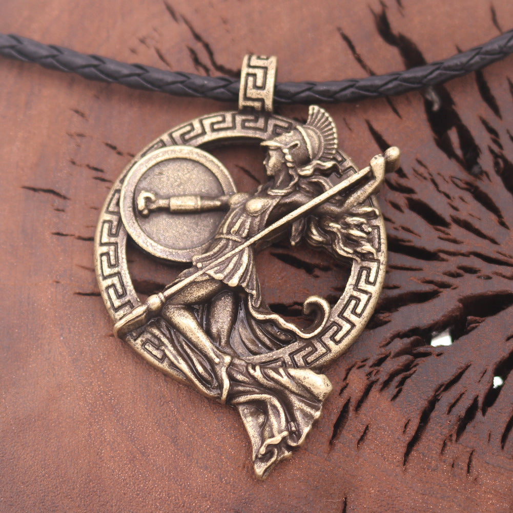 Warrior Goddess Minerva Alloy Pendant Necklace for Men