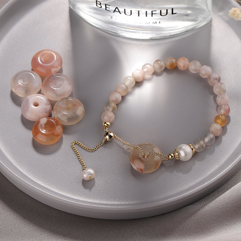 Elegant Cherry Blossom Agate Pearl Bracelet