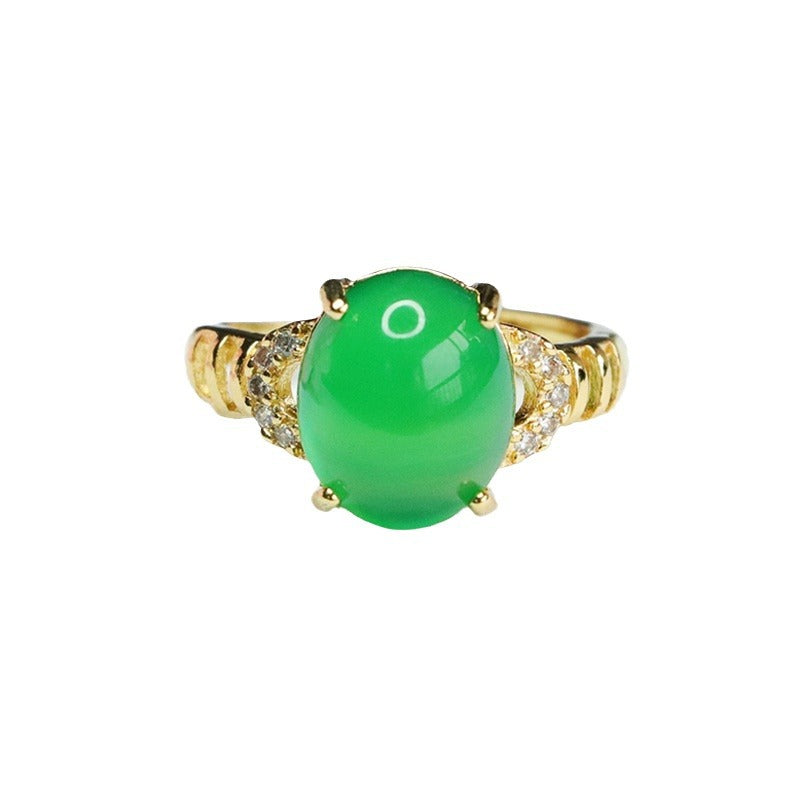 Chalcedony and Agate Sterling Silver Ring with Golden Detail