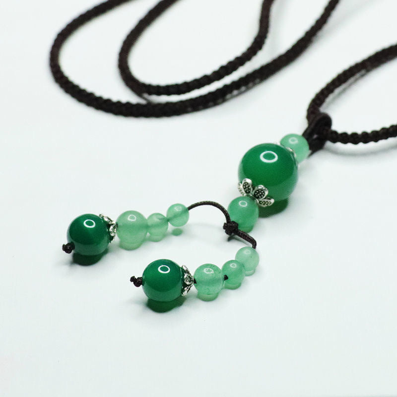 Green Chalcedony Tassel Pendant Necklace with Sterling Silver