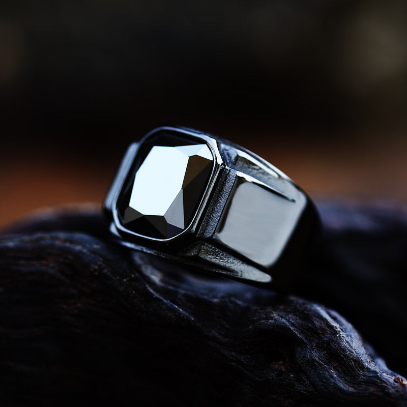 Luxury Retro Electroplated Titanium Steel Ring for Men - Unique Stone Design