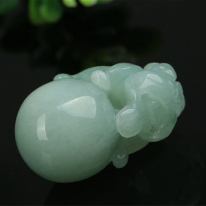 Fortune's Favor Myanmar A-grade Jade Pixiu Round Bead Pendant Jewelry