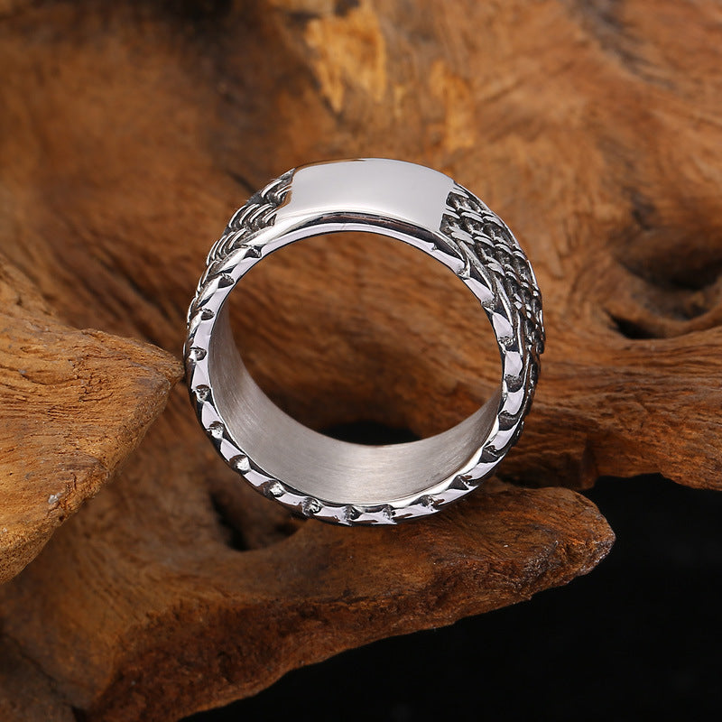 Retro Interwoven Lace Titanium Steel Ring for Men - European and American Fashion Design