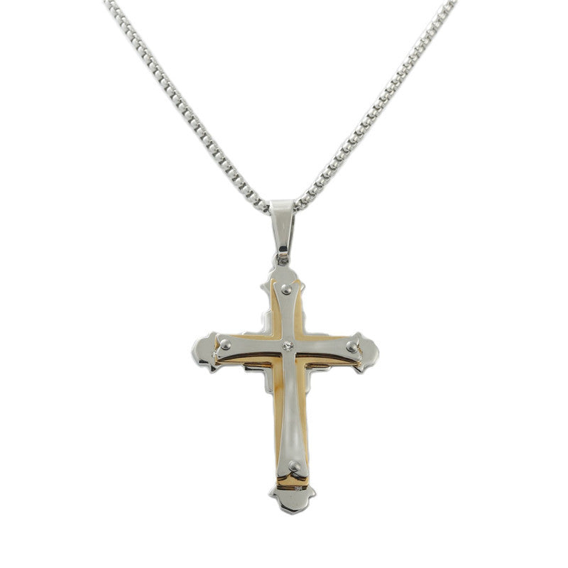 Stylish Titanium Steel Cross Pendant Necklace for Men - Personalized Retro Design