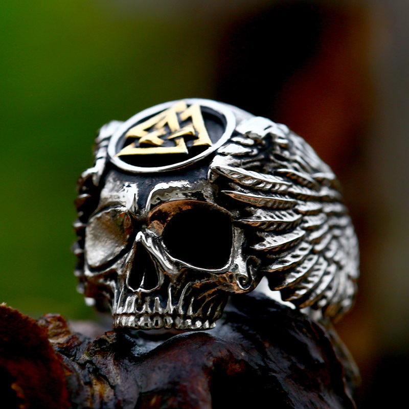 Titanium Steel Viking Triangular Stacked Ring - Punk Style Skull Jewelry for Men