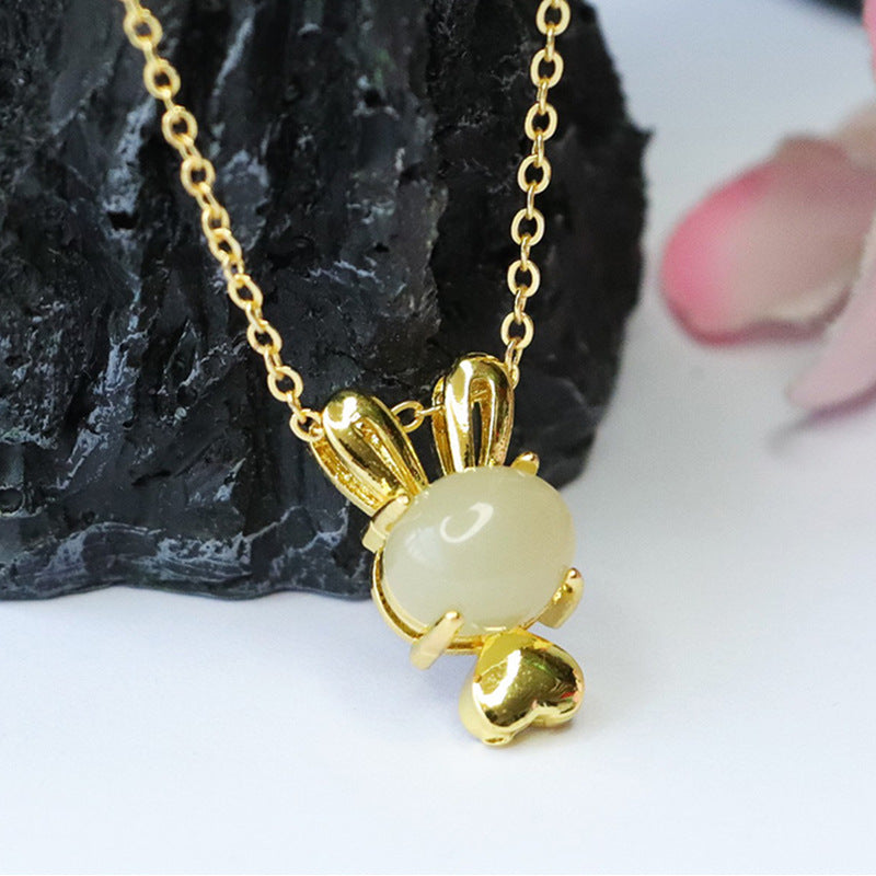 Golden Rabbit Pendant crafted with natural Hetian Jade