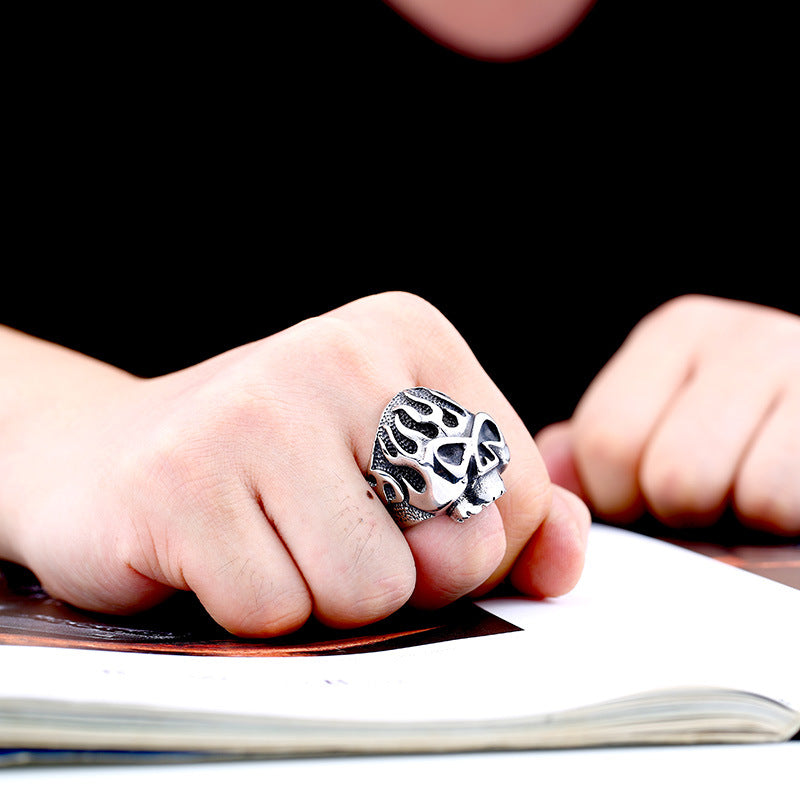 Punk-Inspired Stainless Steel Ghost Skull Ring for Men - Wholesale European and American Style