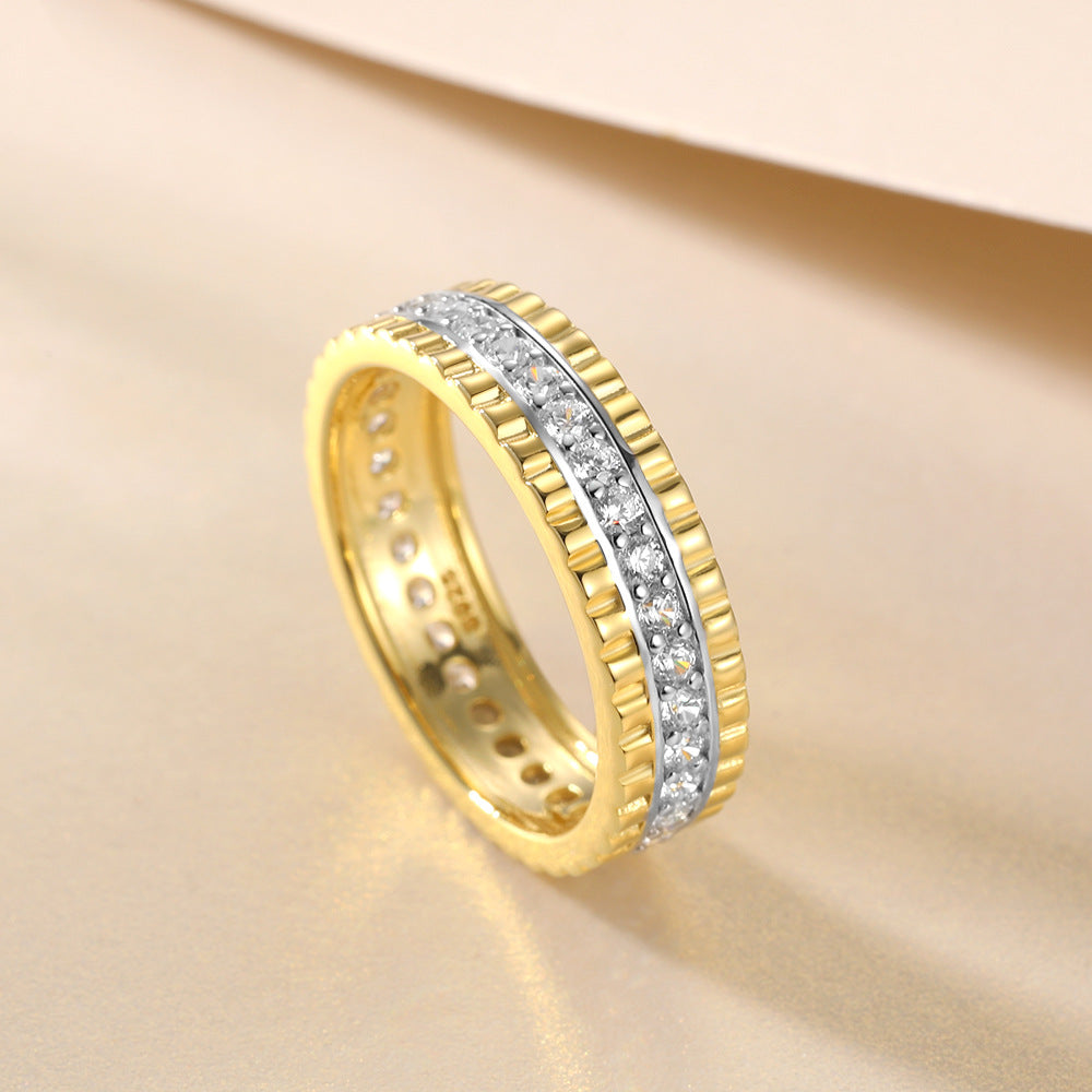 A Circle of Zircon Golden Sterling Silver Ring