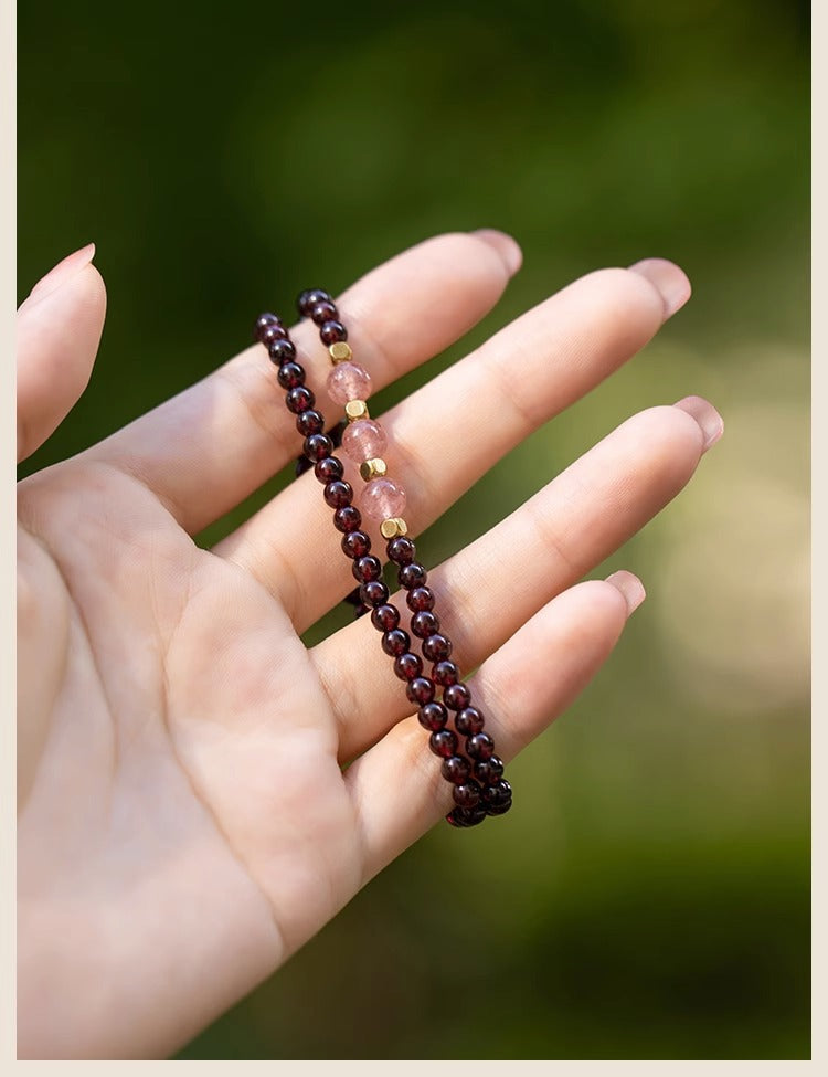 Enticing Garnet and Crystal Bead Bracelet with Sterling Silver