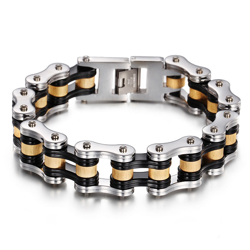 Custom Classic Titanium Steel Motorcycle Bracelet, Punk Stainless Steel Men's Bicycle Chain Accessory