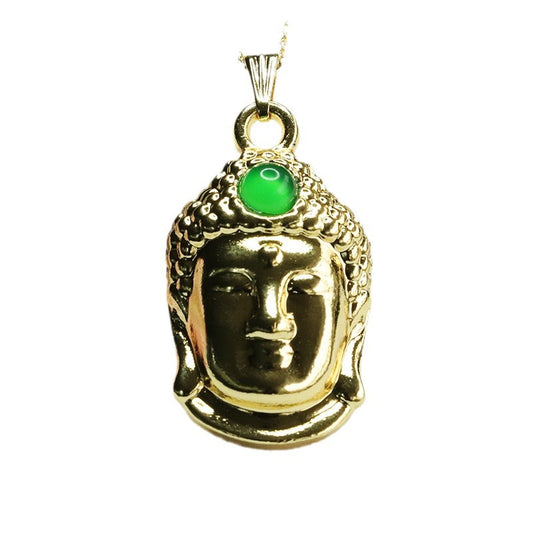 Natural Round Ice Green Chalcedony Buddha Head Pendant