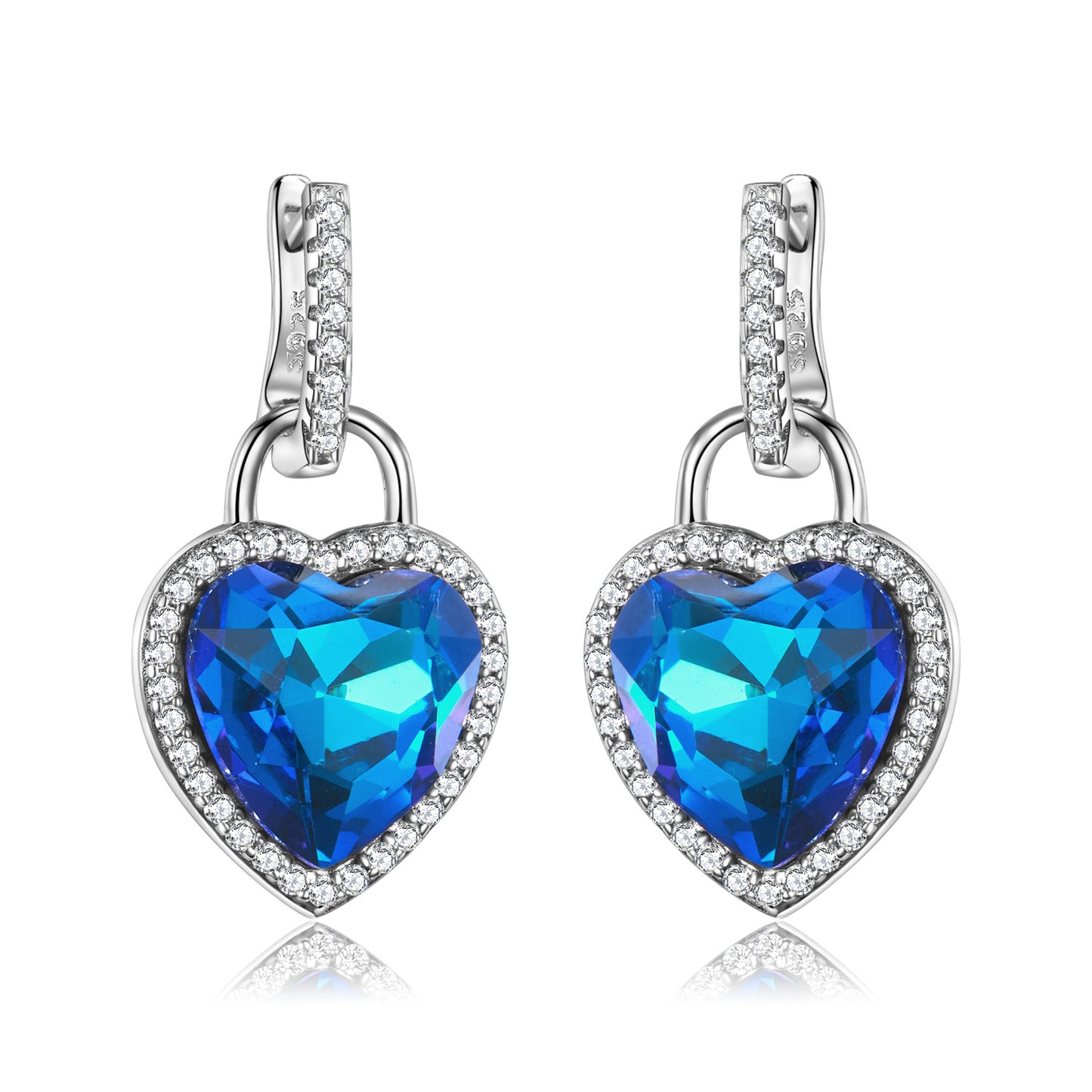 Heart Shap Blue Zircon Pendant Silver Drop Earrings