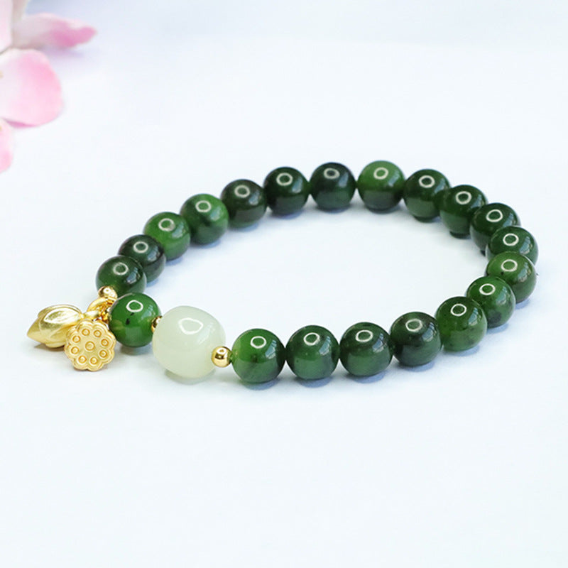 Elegant Sterling Silver Jade Handstring Bracelet