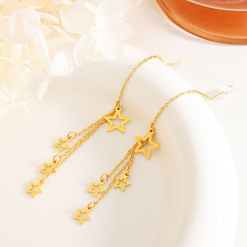 Golden Gypsy Star and Fringe Earrings - Japanese & Korean Style