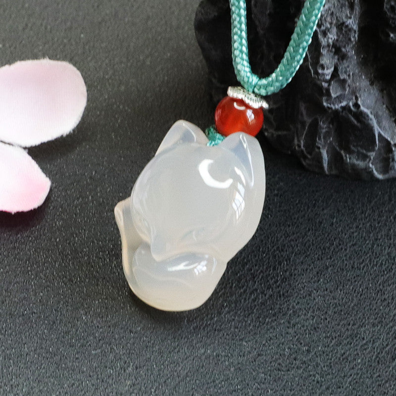 Fox Pendant with Natural White Chalcedony Jewelry