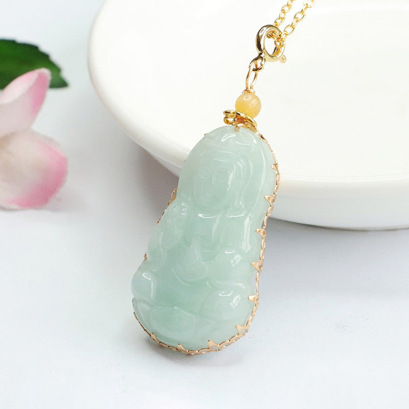 Jade Guanyin Pendant Necklace crafted with A-grade Myanmar Natural Jade