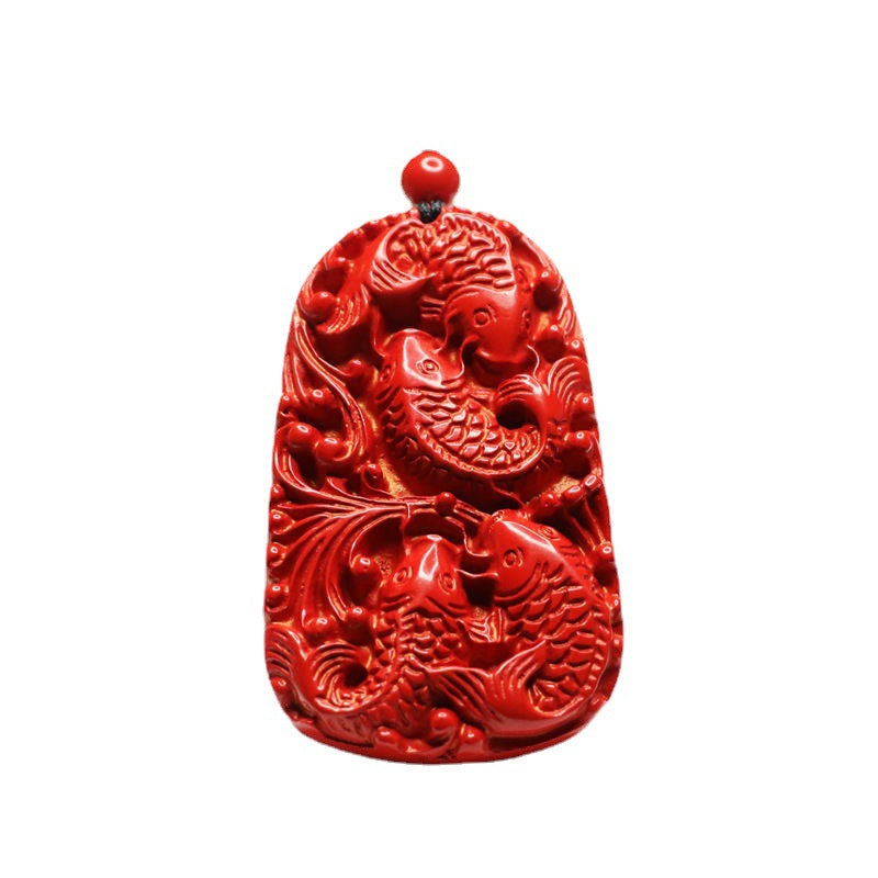 Cinnabar Lotus Leaf Fish Pendant Jewelry