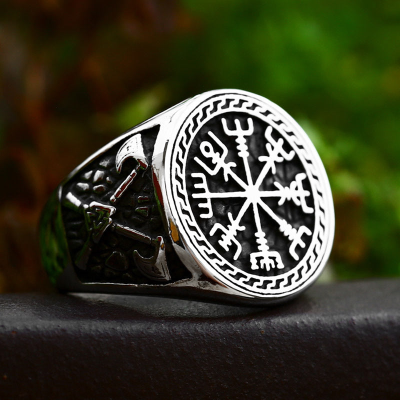 Vintage Viking Double Axe Titanium Steel Ring for Men - Wholesale Fashion Accessory